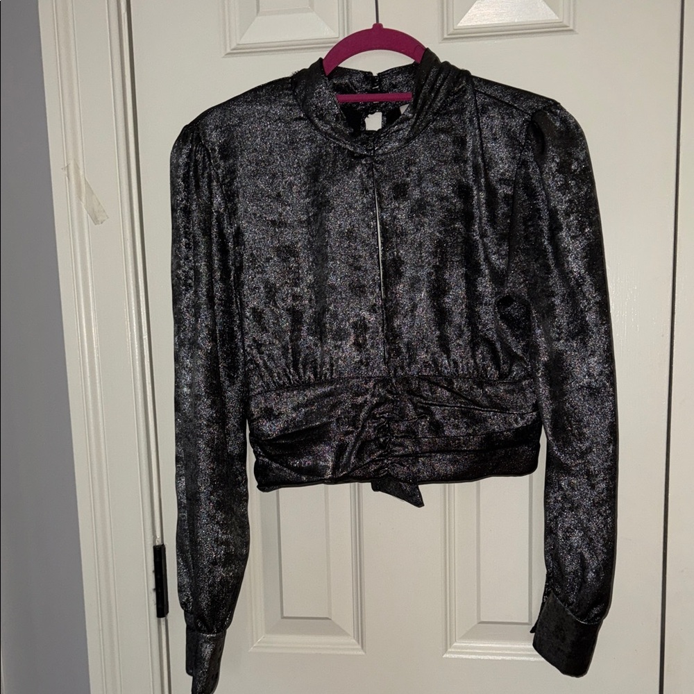 Elegant Black Shiny Women's Top with open back